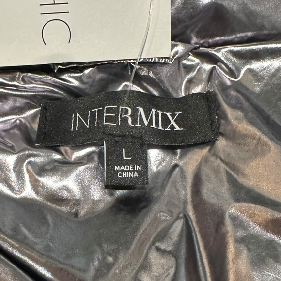 Intermix Metallic Rib Trim Funnel Neck Zip-Up Puffer Jacket - Picture 4 of 5